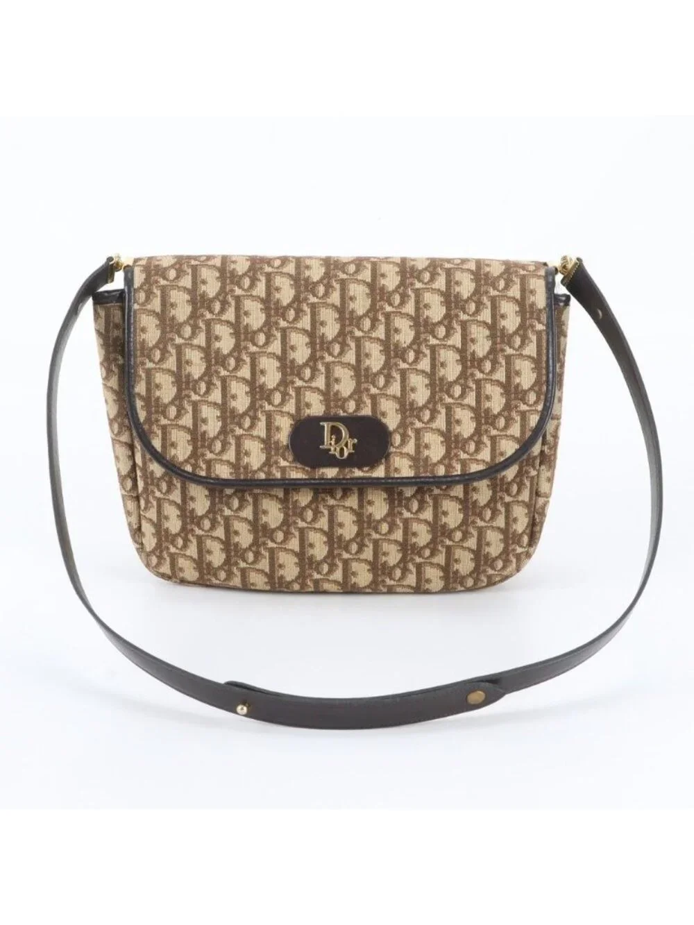 Dior Vintage Trotter Leather 2-Way Shoulder Bag Crossbody Brown